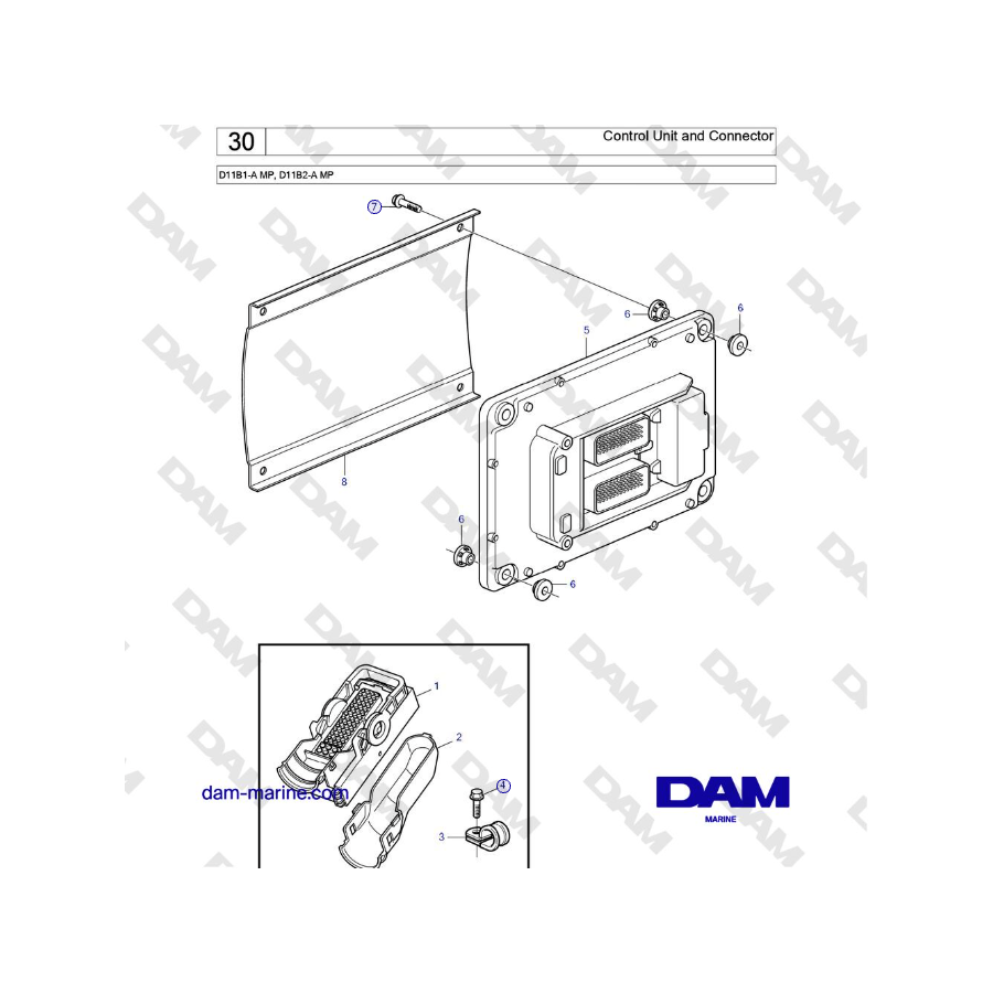 Volvo Penta D11B1-A MP, D11B2-A MP - Control Unit and Connector