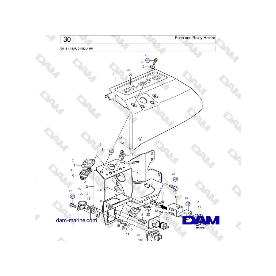 Volvo Penta D11B1-A MP, D11B2-A MP - Fuse and Relay Holder