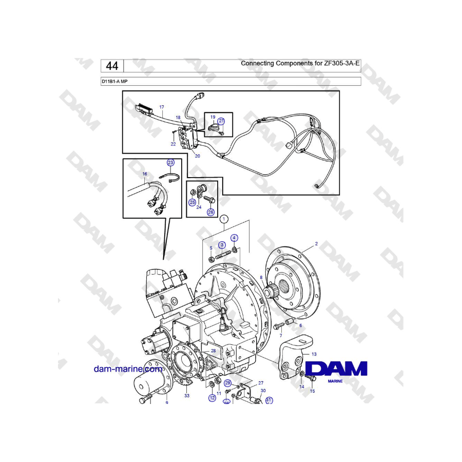 Volvo Penta D11B1-A MP - Connecting Components for ZF305-3A-E