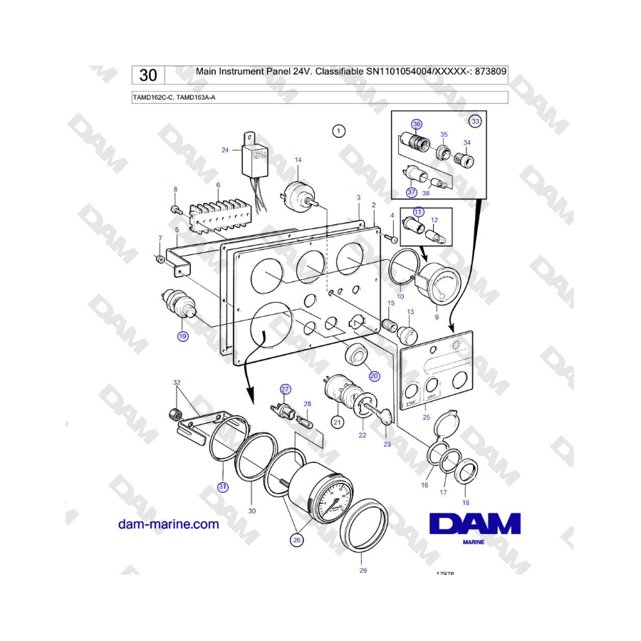 Volvo Penta TAMD162C-C, TAMD163A-A - Main Instrument Panel 24V