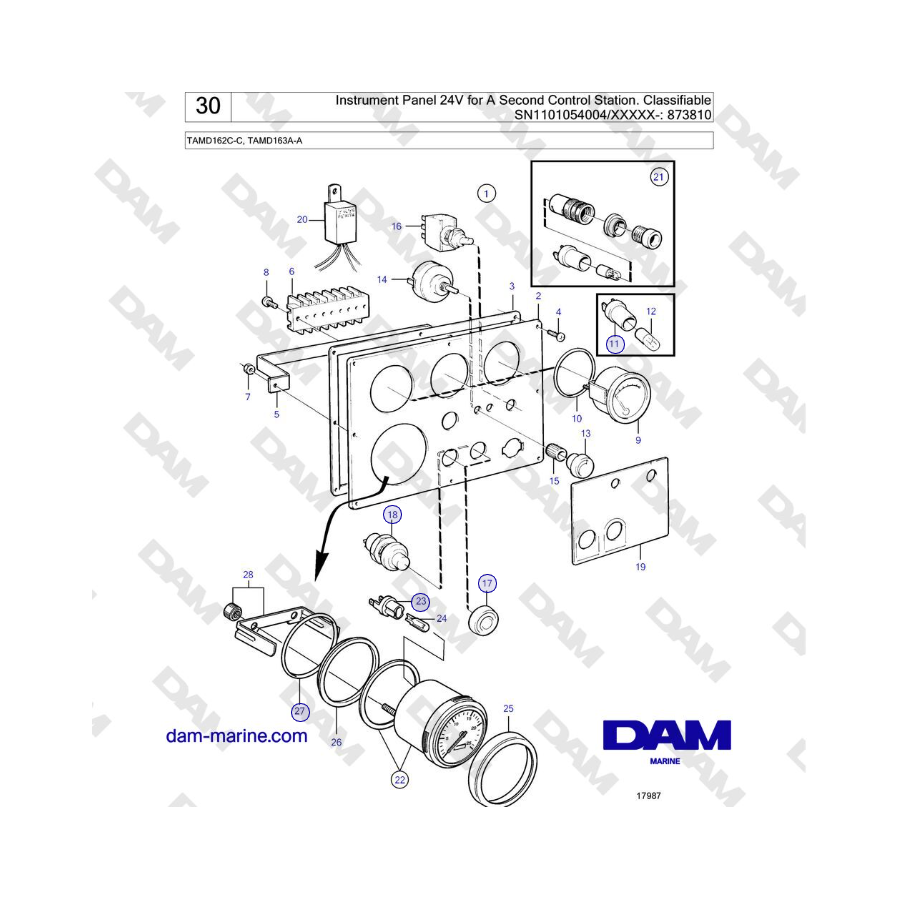 Volvo Penta TAMD162C-C, TAMD163A-A - Instrument Panel 24V for A Second Control Station