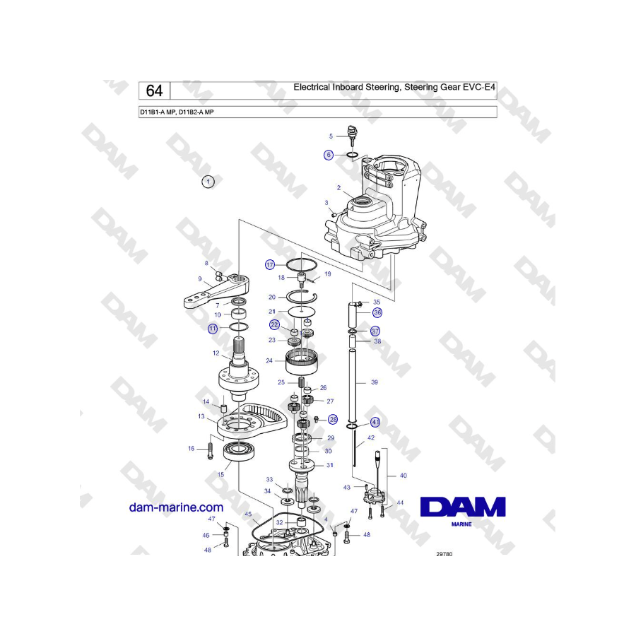 Volvo Penta D11B1-A MP, D11B2-A MP - Electrical Inboard Steering, Steering Gear EVC-E4