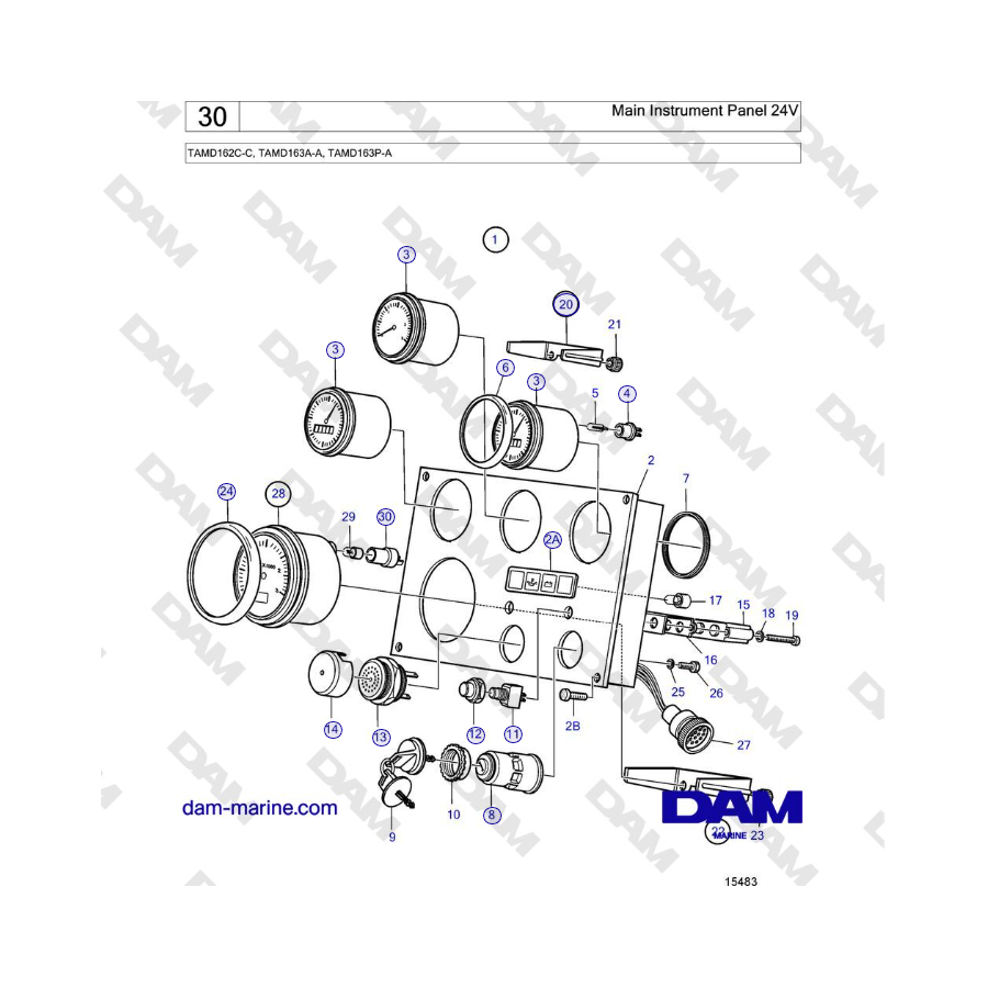 Volvo Penta TAMD162C-C, TAMD163A-A, TAMD163P-A - Main Instrument Panel 24V