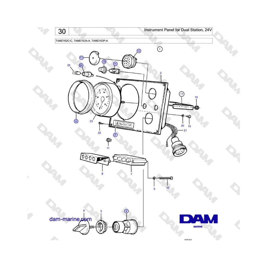 Volvo Penta TAMD162C-C, TAMD163A-A, TAMD163P-A - Instrument Panel for Dual Station, 24V