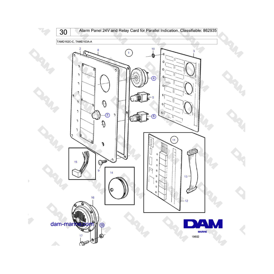 Volvo Penta TAMD162C-C, TAMD163A-A - Alarm Panel 24V and Relay Card for Parallel Indication