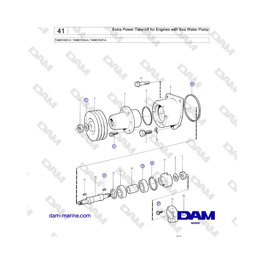 Volvo Penta TAMD162C-C, TAMD163A-A, TAMD163P-A - Extra Power Take-off for Engines with Sea Water Pump 