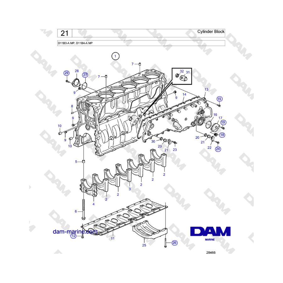 Volvo Penta D11B3-A MP, D11B4-A MP - Cylinder Block