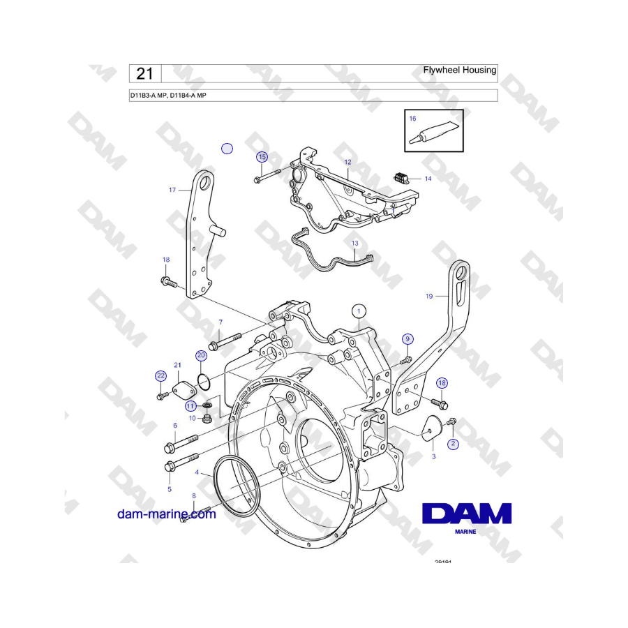 Volvo Penta D11B3-A MP, D11B4-A MP - Flywheel Housing