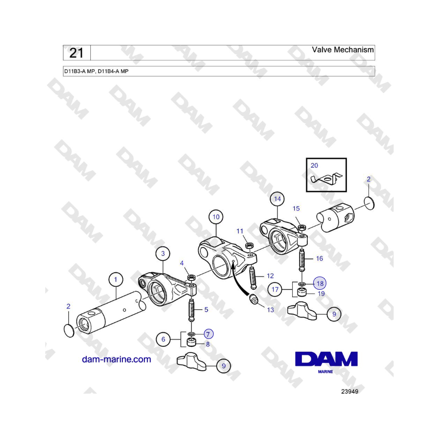 Volvo Penta D11B3-A MP, D11B4-A MP - Valve Mechanism