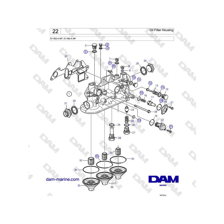 Volvo Penta D11B3-A MP, D11B4-A MP - Oil Filter Housing