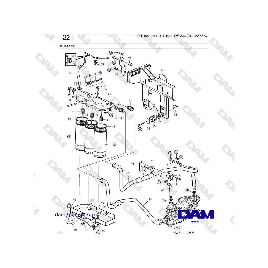 Volvo Penta D11B4-A MP - Oil Filter and Oil Lines IPS SN-7011383384