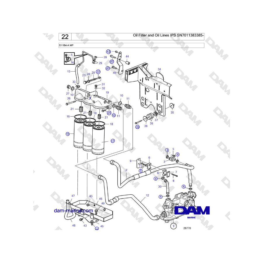 Volvo Penta D11B4-A MP - Oil Filter and Oil Lines IPS SN7011383385-