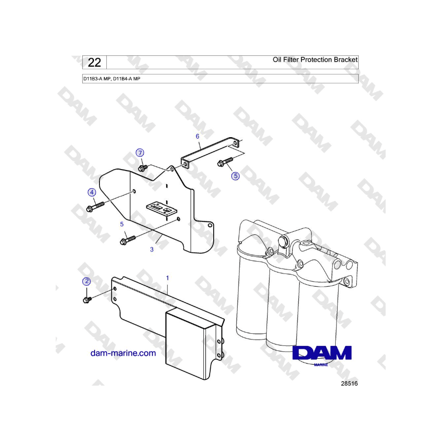 Volvo Penta D11B3-A MP, D11B4-A MP - Oil Filter Protection Bracket