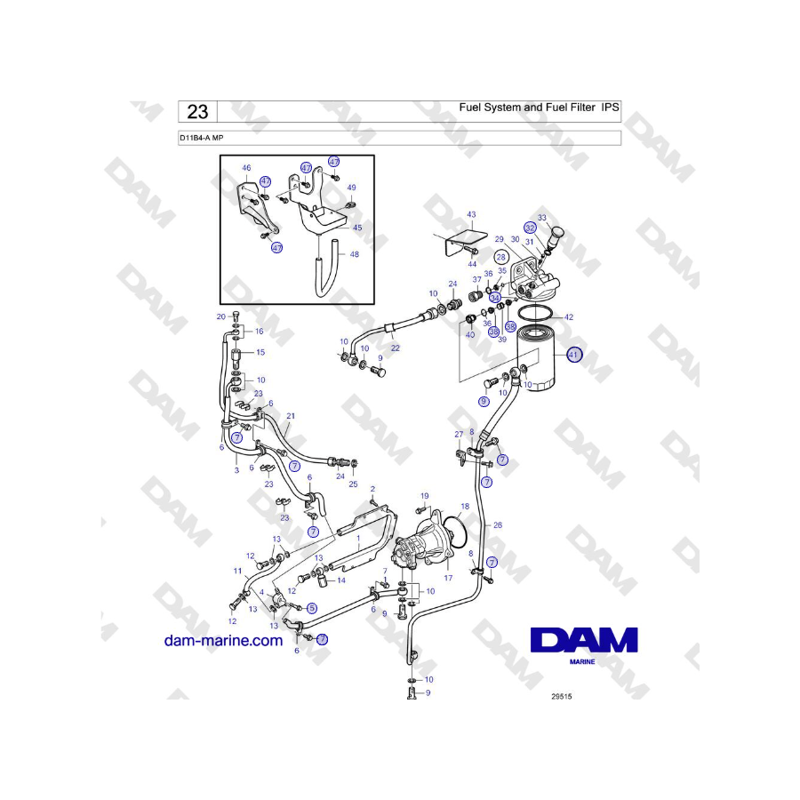 Volvo Penta D11B4-A MP - Fuel System and Fuel Filter IPS