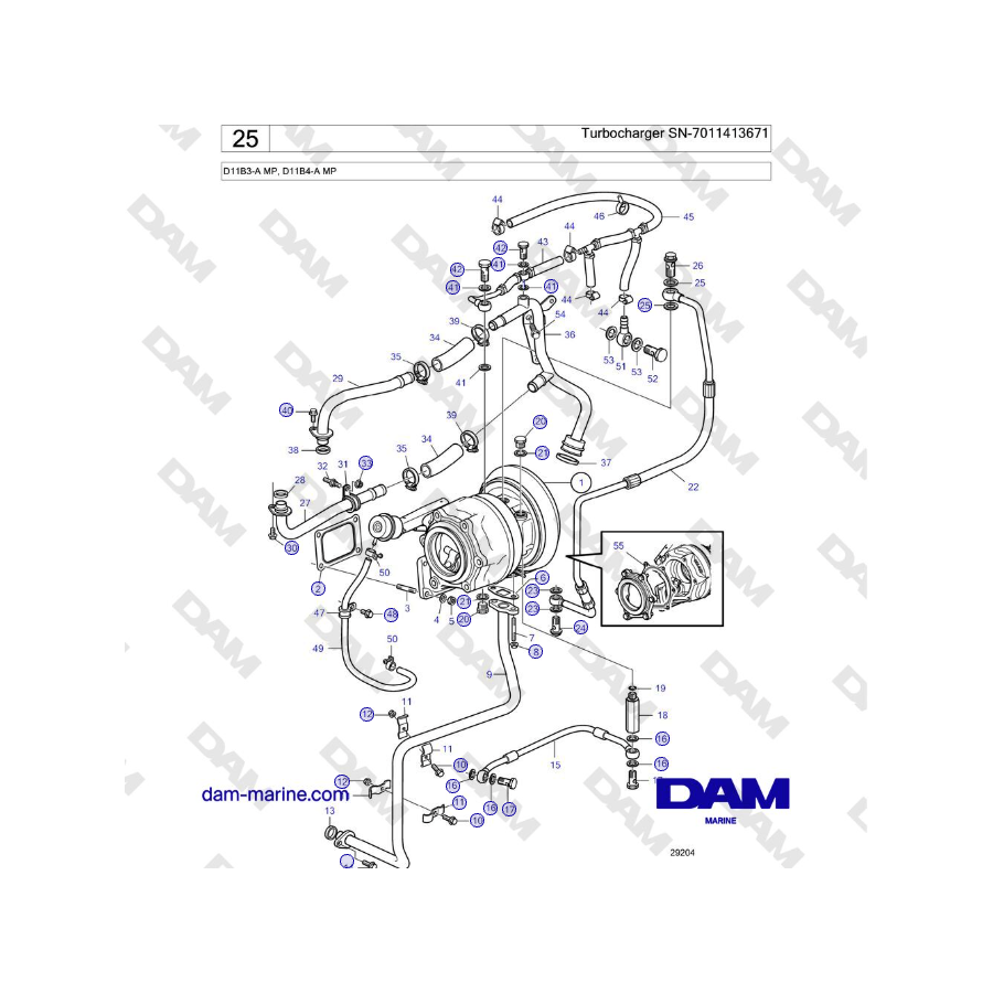 Volvo Penta D11B3-A MP, D11B4-A MP - Turbocharger SN-7011413671