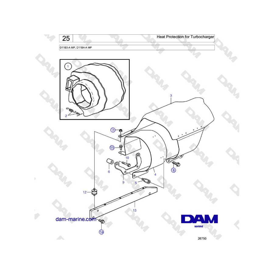 Volvo Penta D11B3-A MP, D11B4-A MP - Heat Protection for Turbocharger