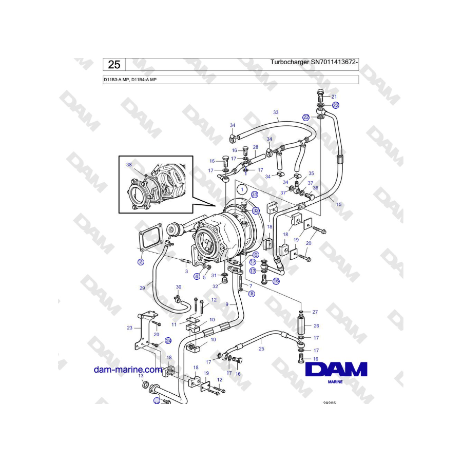 Volvo Penta D11B3-A MP, D11B4-A MP - Turbocharger SN7011413672-