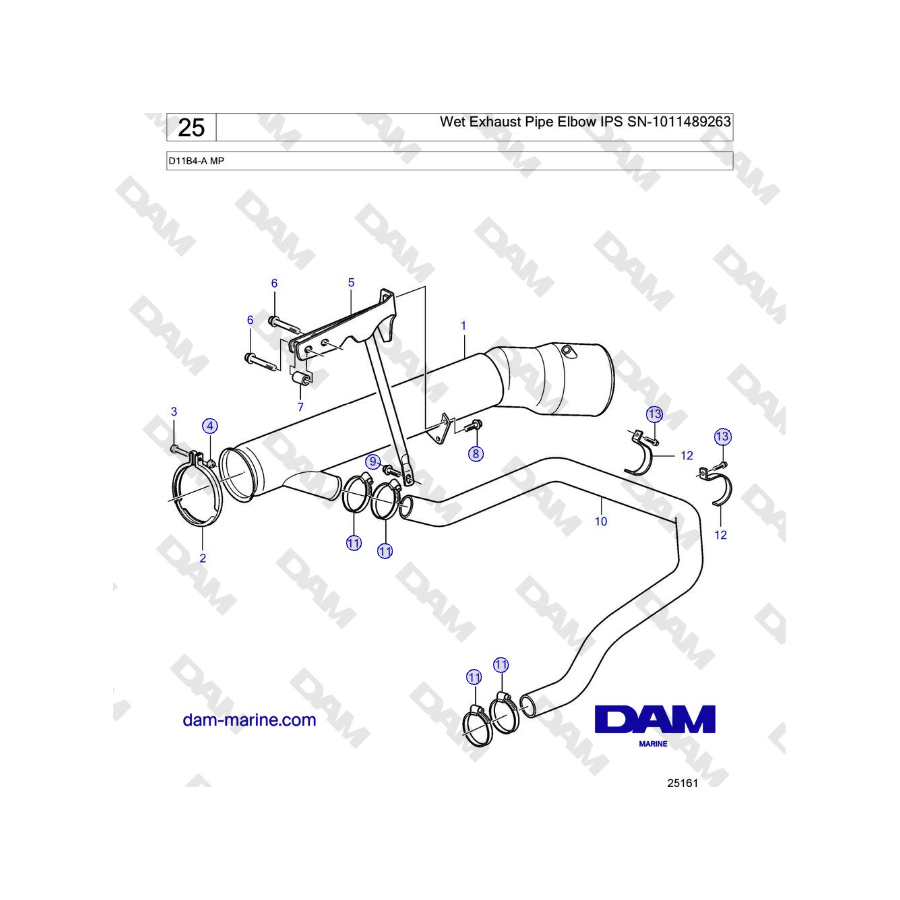 Volvo Penta D11B4-A MP - Wet Exhaust Pipe Elbow IPS SN-1011489263