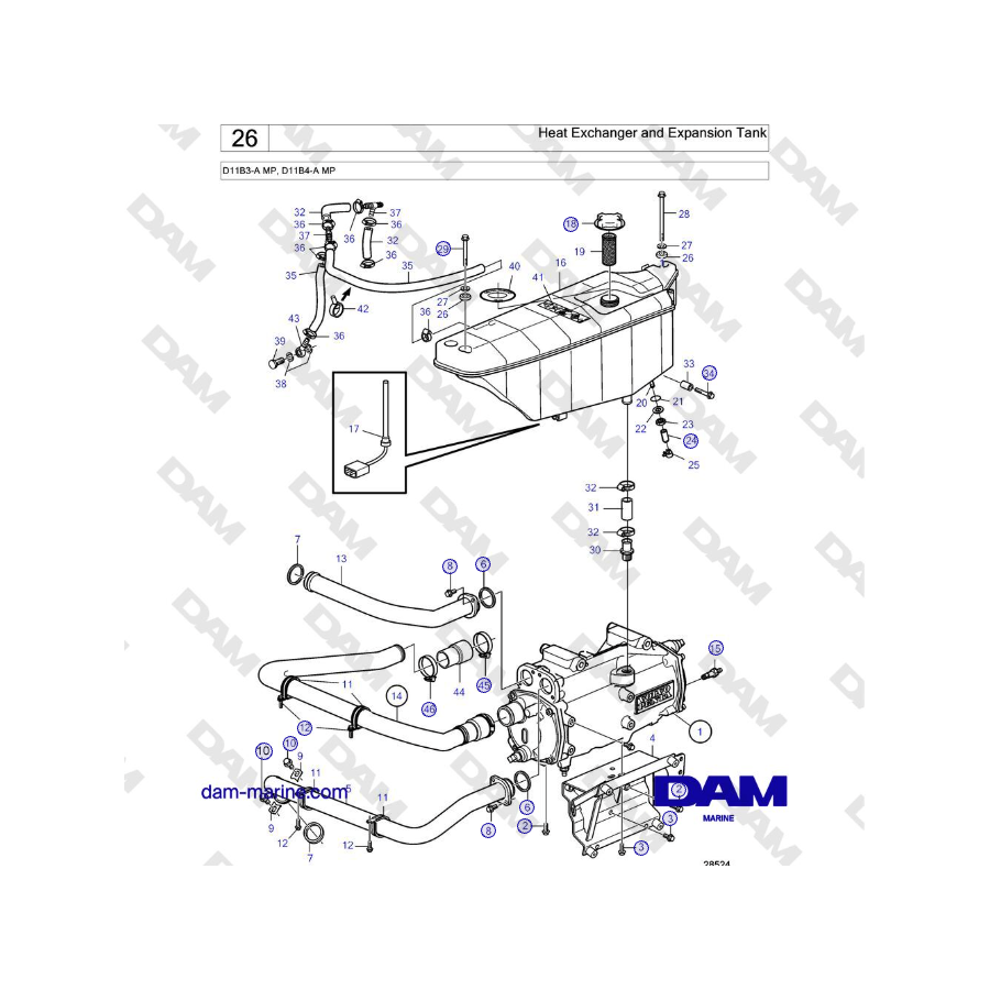 Volvo Penta D11B3-A MP, D11B4-A MP - Heat Exchanger and Expansion Tank