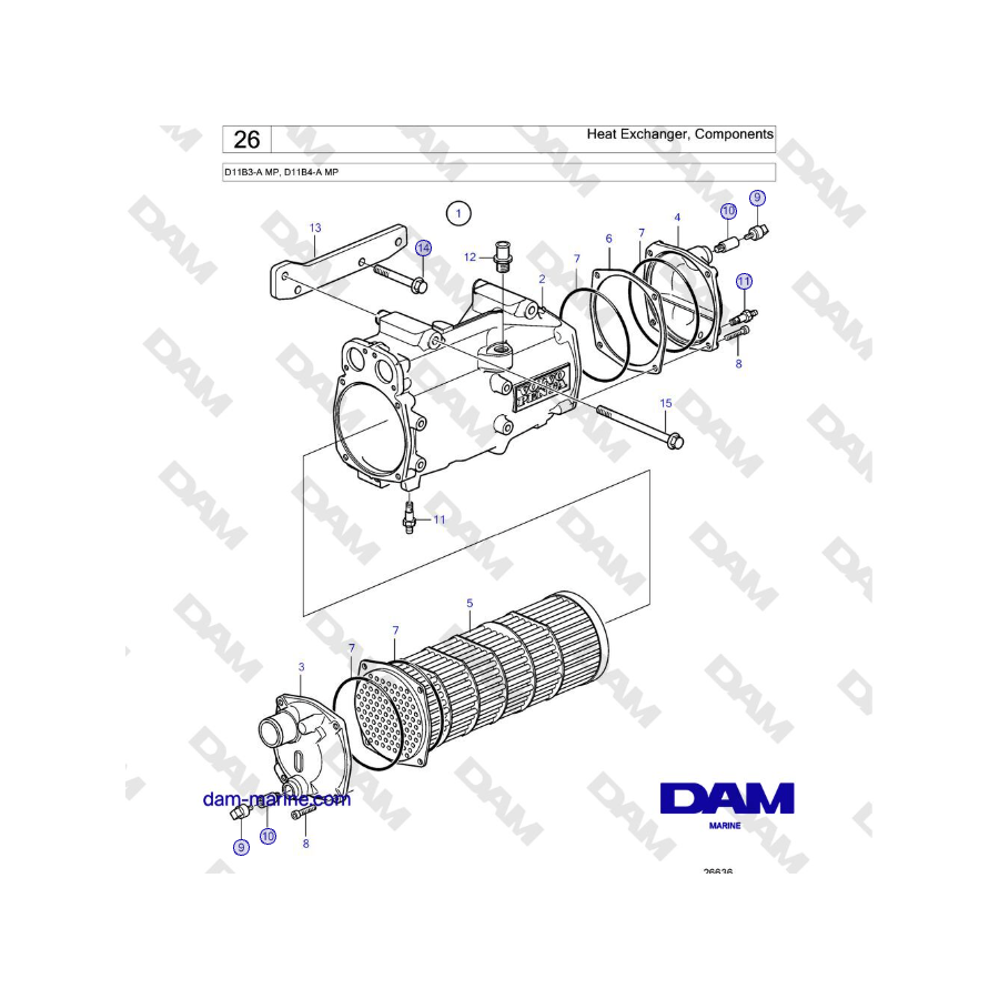 Volvo Penta D11B3-A MP, D11B4-A MP - Heat Exchanger, Components