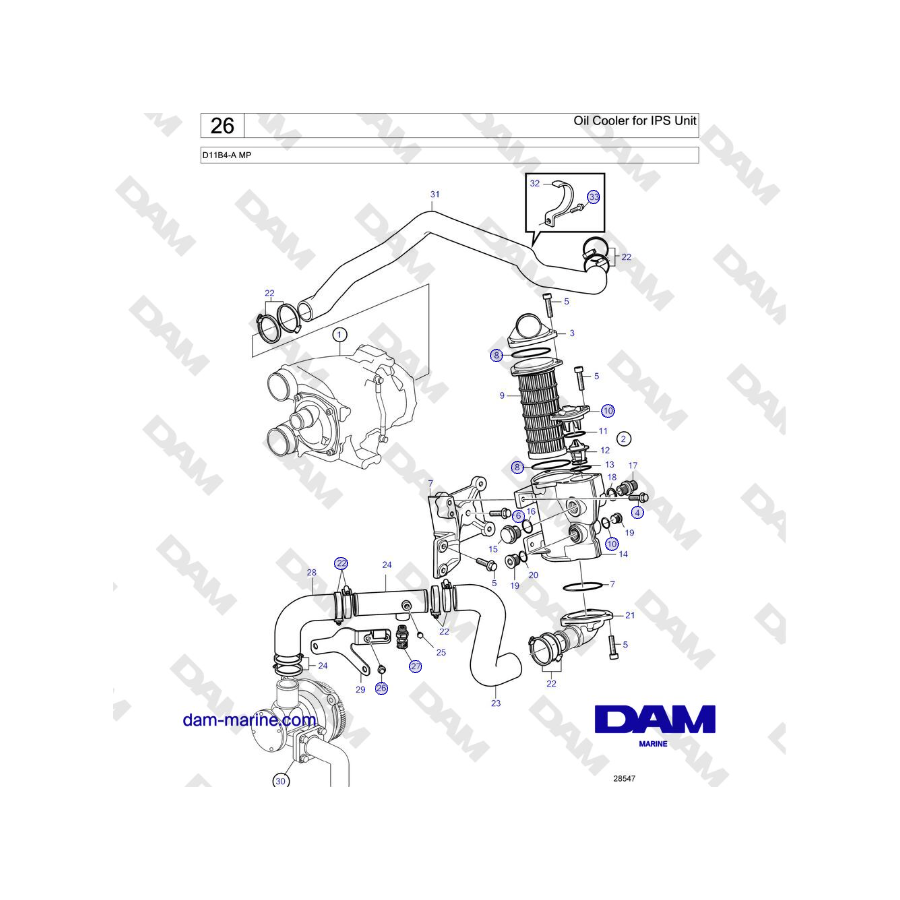 Volvo Penta D11B4-A MP - Oil Cooler for IPS Unit