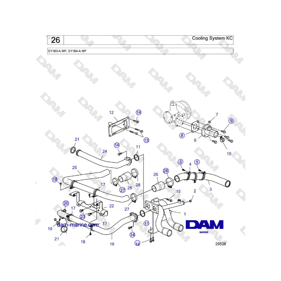 Volvo Penta D11B3-A MP, D11B4-A MP - Cooling System KC