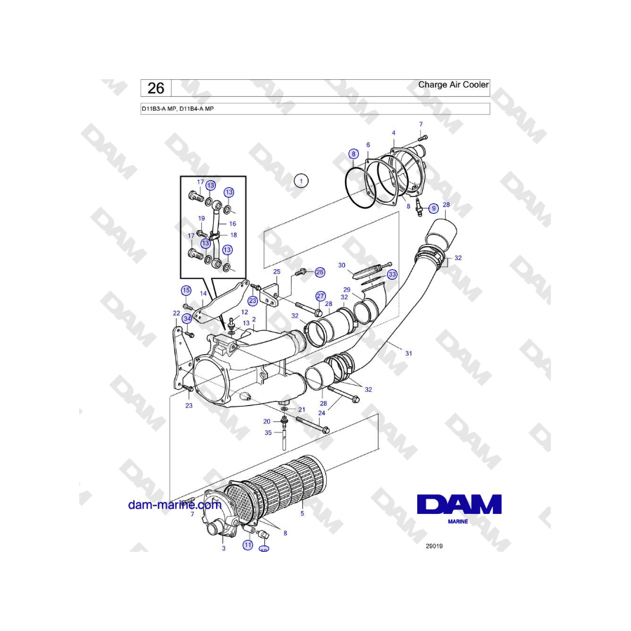 Volvo Penta D11B3-A MP, D11B4-A MP - Charge Air Cooler