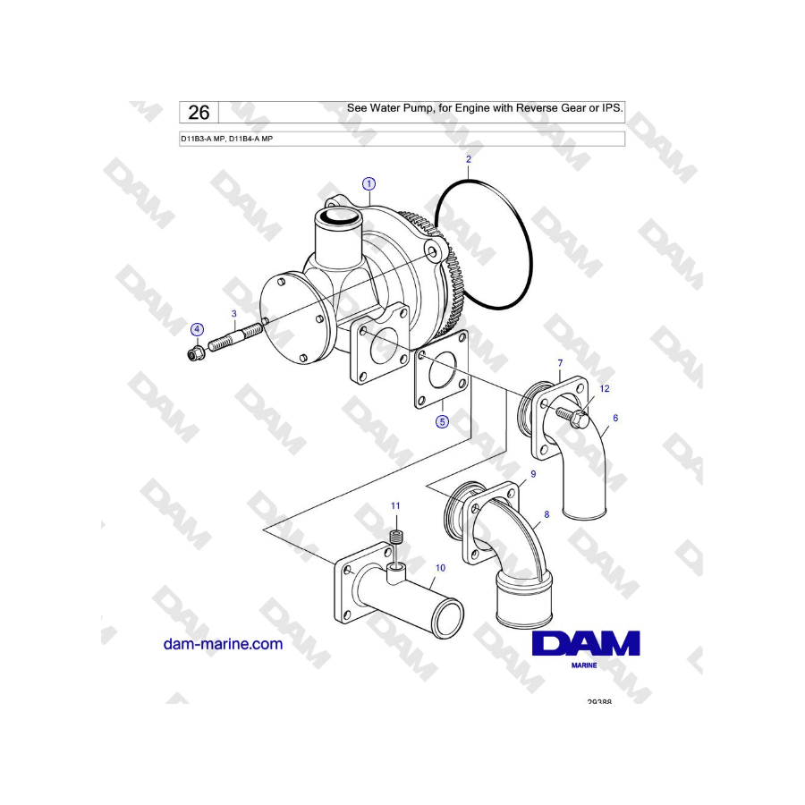 Volvo Penta D11B3-A MP, D11B4-A MP - See Water Pump, for Engine with Reverse Gear or IPS.