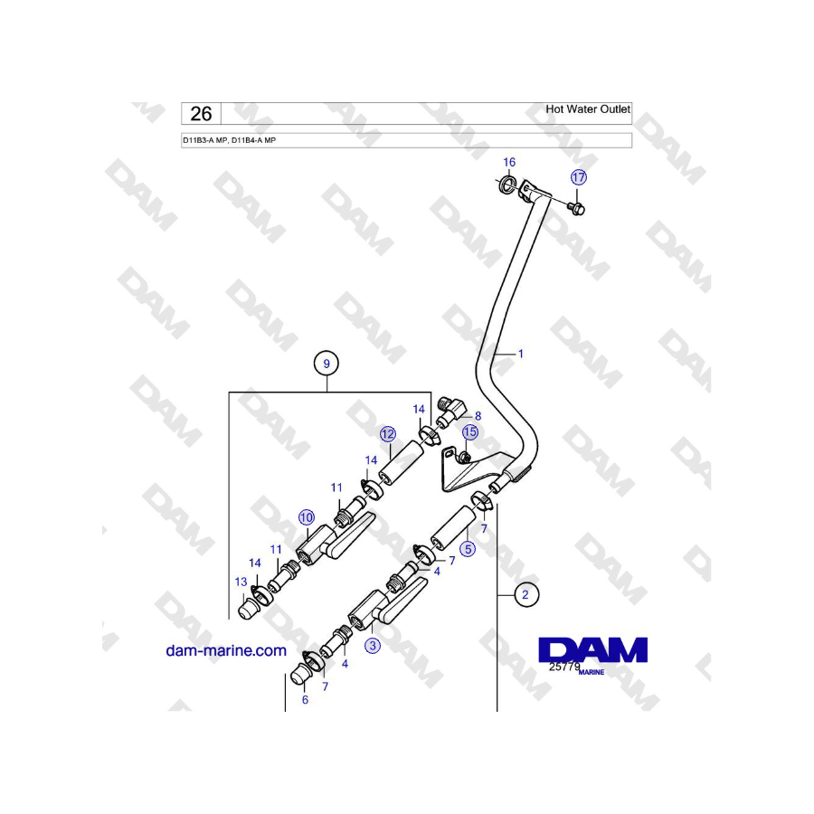 Volvo Penta D11B3-A MP, D11B4-A MP - Hot Water Outlet