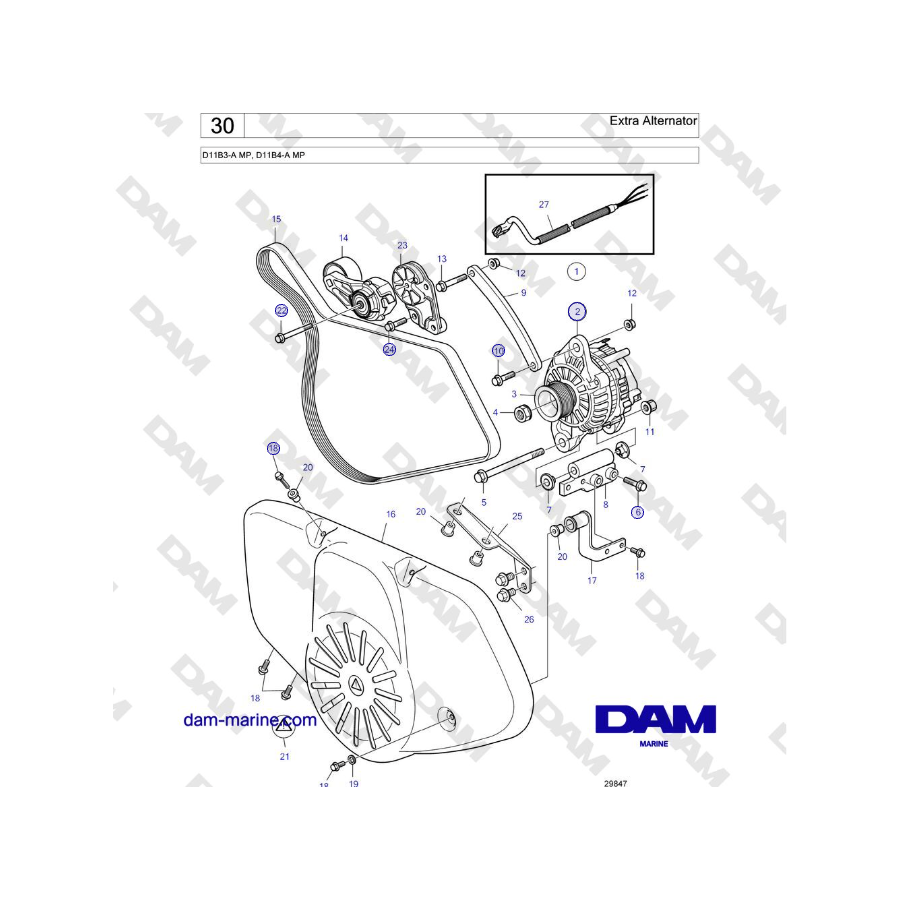 Volvo Penta D11B3-A MP, D11B4-A MP - Extra Alternator