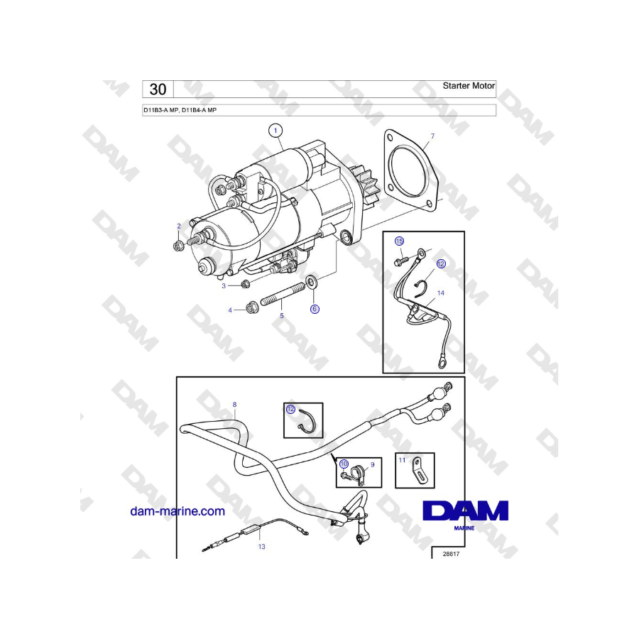 Volvo Penta D11B3-A MP, D11B4-A MP - Starter Motor