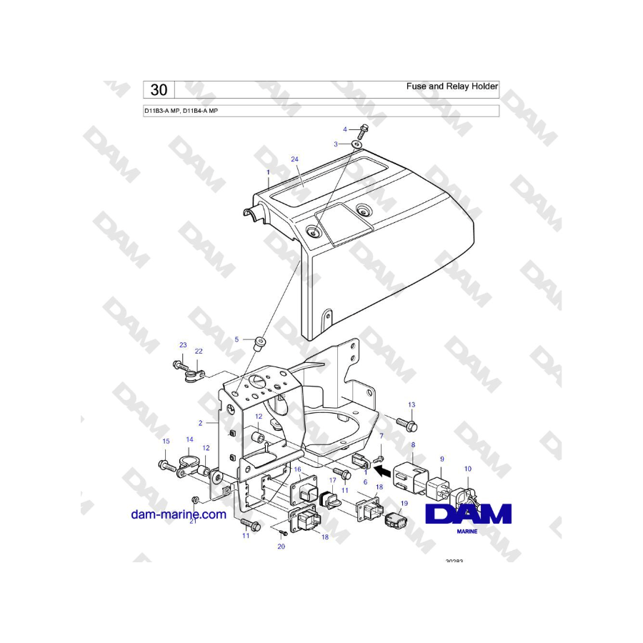 Volvo Penta D11B3-A MP, D11B4-A MP - Fuse and Relay Holder