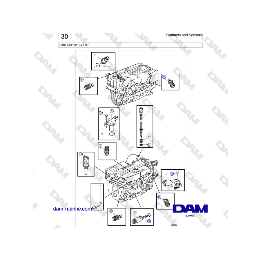 Volvo Penta D11B3-A MP, D11B4-A MP - Contacts and Sensors