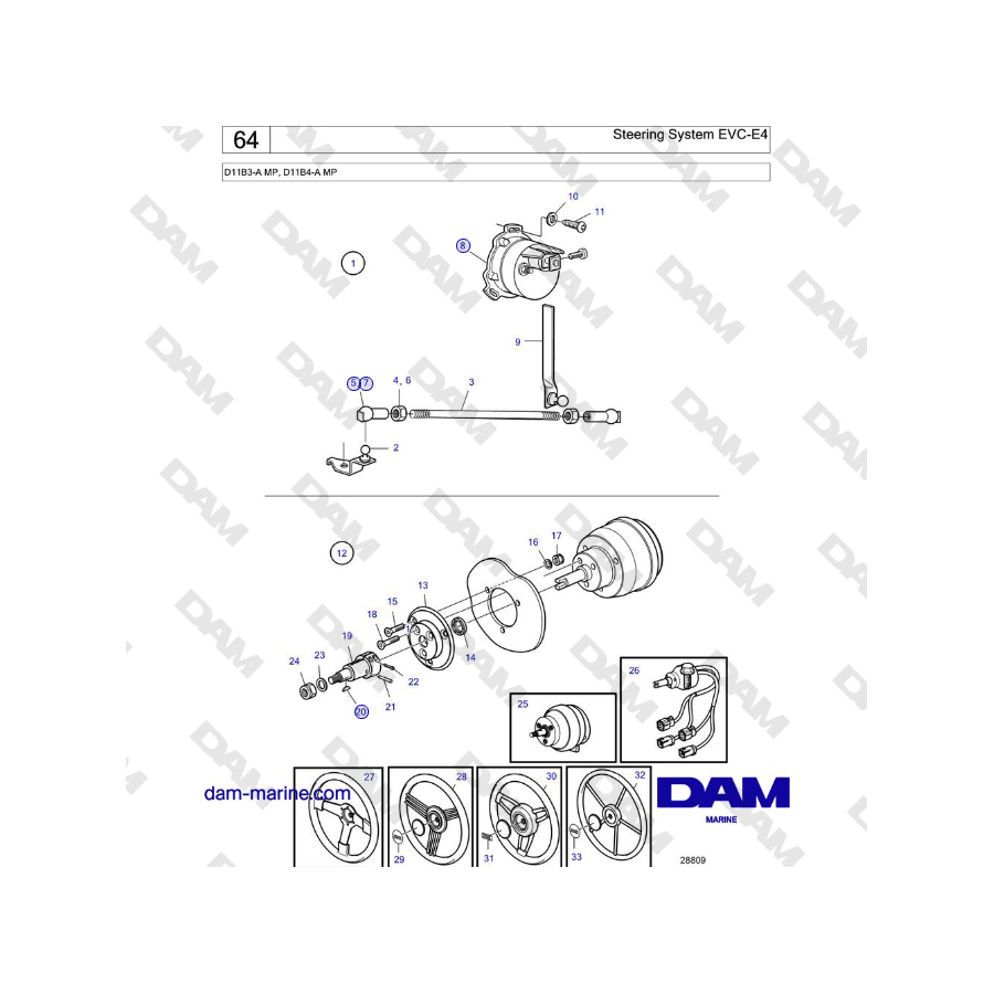 Volvo Penta D11B3-A MP, D11B4-A MP - Steering System EVC-E4