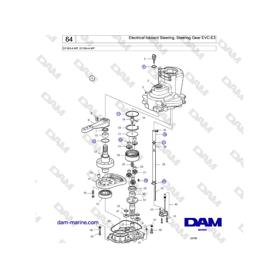 Volvo Penta D11B3-A MP, D11B4-A MP - Electrical Inboard Steering, Steering Gear EVC-E3