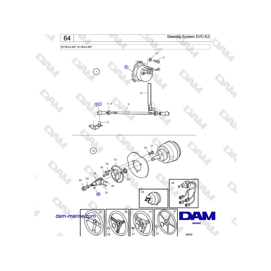 Volvo Penta D11B3-A MP, D11B4-A MP - Steering System EVC-E2