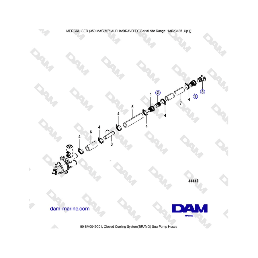 MERCRUISER 350 MAG MPI EC - Sea Pump Hoses, Closed Cooling System (BRAVO)