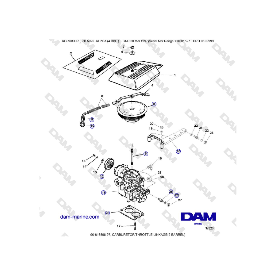 Mercruiser 350 MAG. ALPHA (4 BBL) - CARBURETOR/THROTTLE LINKAGE(2 BARREL)