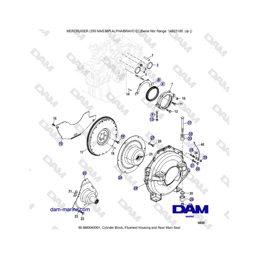 MERCRUISER 350 MAG MPI EC - Cylinder Block, Flywheel Housing and Rear Main Seal