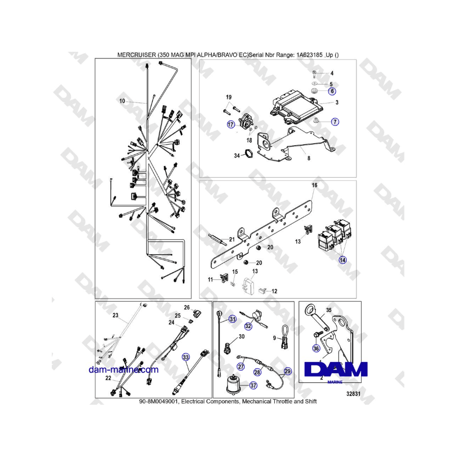 MERCRUISER 350 MAG MPI EC - Electrical Components, Mechanical Throttle and Shift