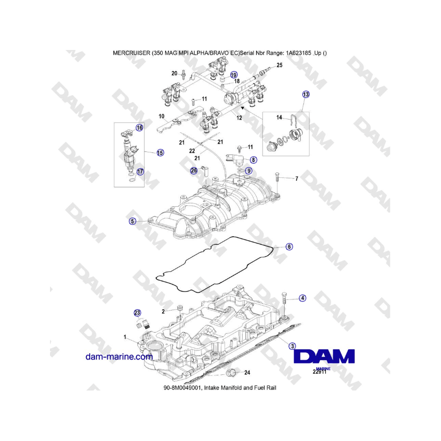 MERCRUISER 350 MAG MPI EC - Intake Manifold and Fuel Rail