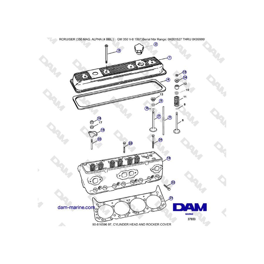 Mercruiser 350 MAG. ALPHA (4 BBL) - CYLINDER HEAD AND ROCKER COVER