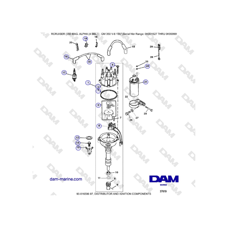 Mercruiser 350 MAG. ALPHA (4 BBL) - DISTRIBUTOR AND IGNITION COMPONENTS