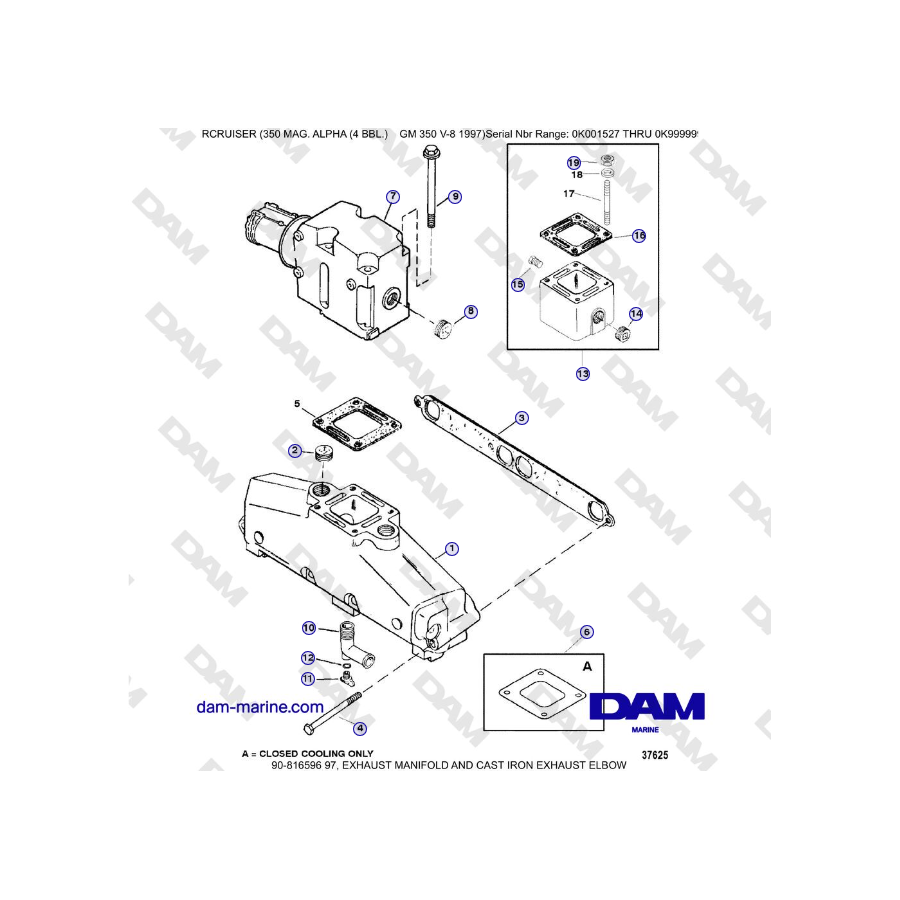 Mercruiser 350 MAG. ALPHA (4 BBL) - EXHAUST MANIFOLD AND CAST IRON EXHAUST ELBOW