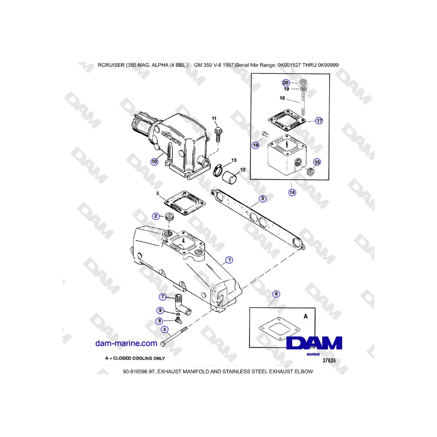 Mercruiser 350 MAG. ALPHA (4 BBL) - EXHAUST MANIFOLD AND STAINLESS STEEL EXHAUST ELBOW