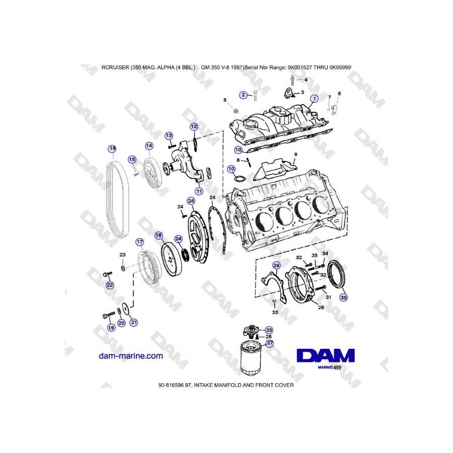 Mercruiser 350 MAG. ALPHA (4 BBL) - INTAKE MANIFOLD AND FRONT COVER