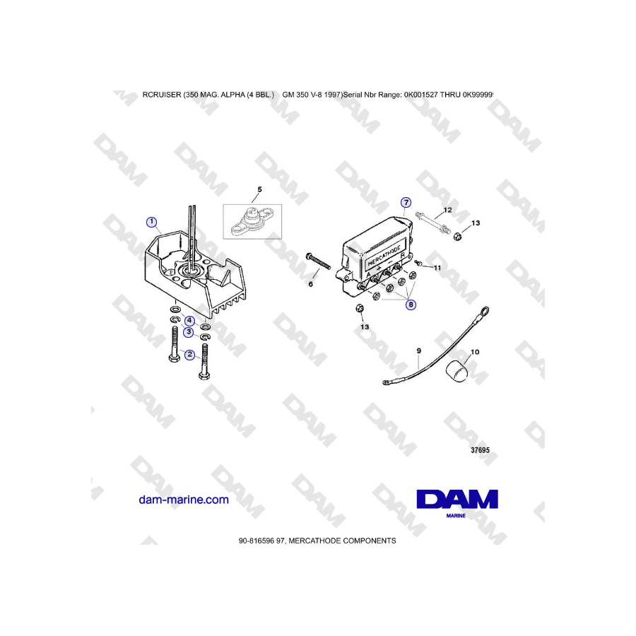 Mercruiser 350 MAG. ALPHA (4 BBL) - MERCATHODE COMPONENTS