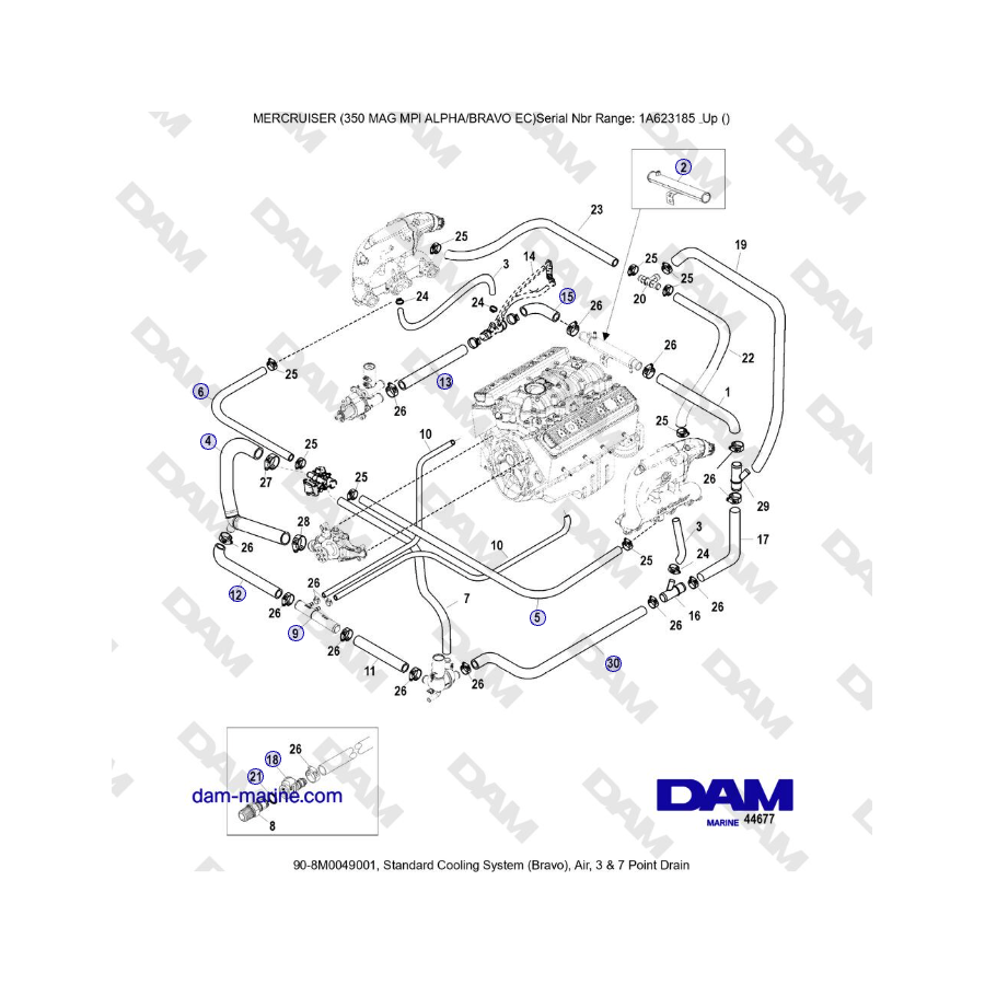 MERCRUISER 350 MAG MPI EC - Standard Cooling System (Bravo), Air, 3 & 7 Point Drain