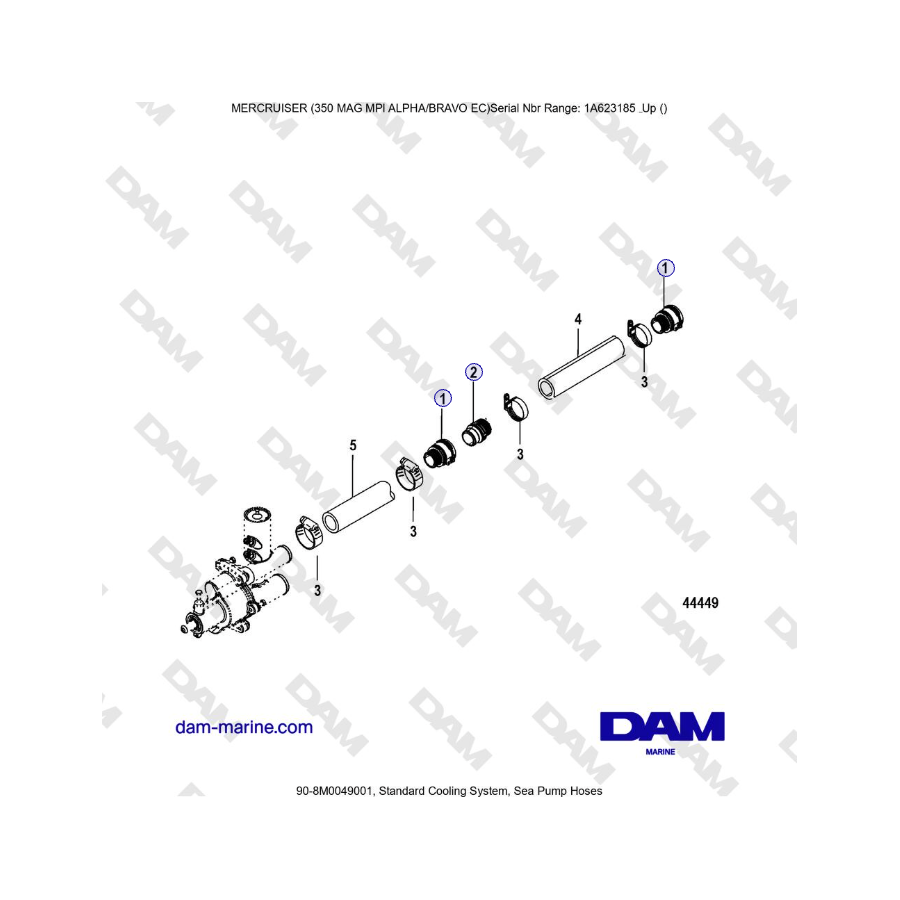 MERCRUISER 350 MAG MPI EC - Sea Pump Hoses, Standard Cooling System