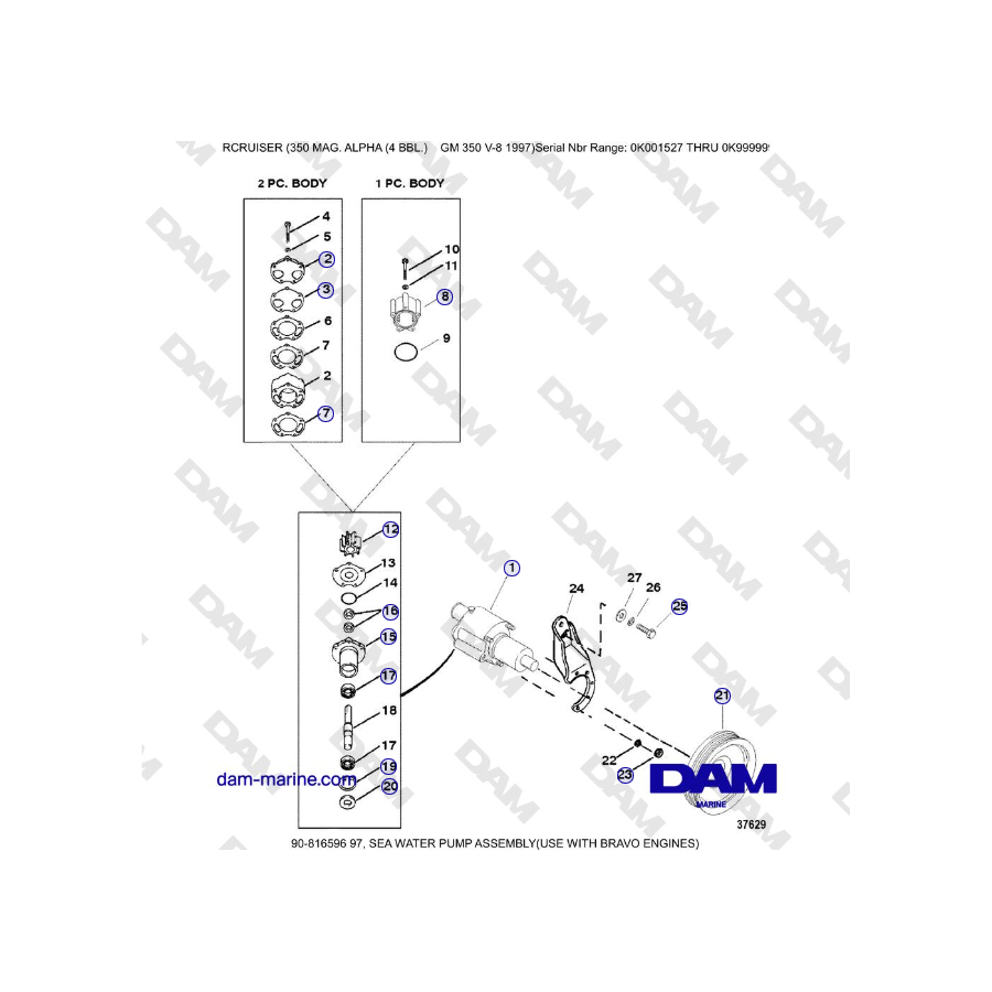 Mercruiser 350 MAG. ALPHA (4 BBL) - SEA WATER PUMP ASSEMBLY(USE WITH BRAVO ENGINES)